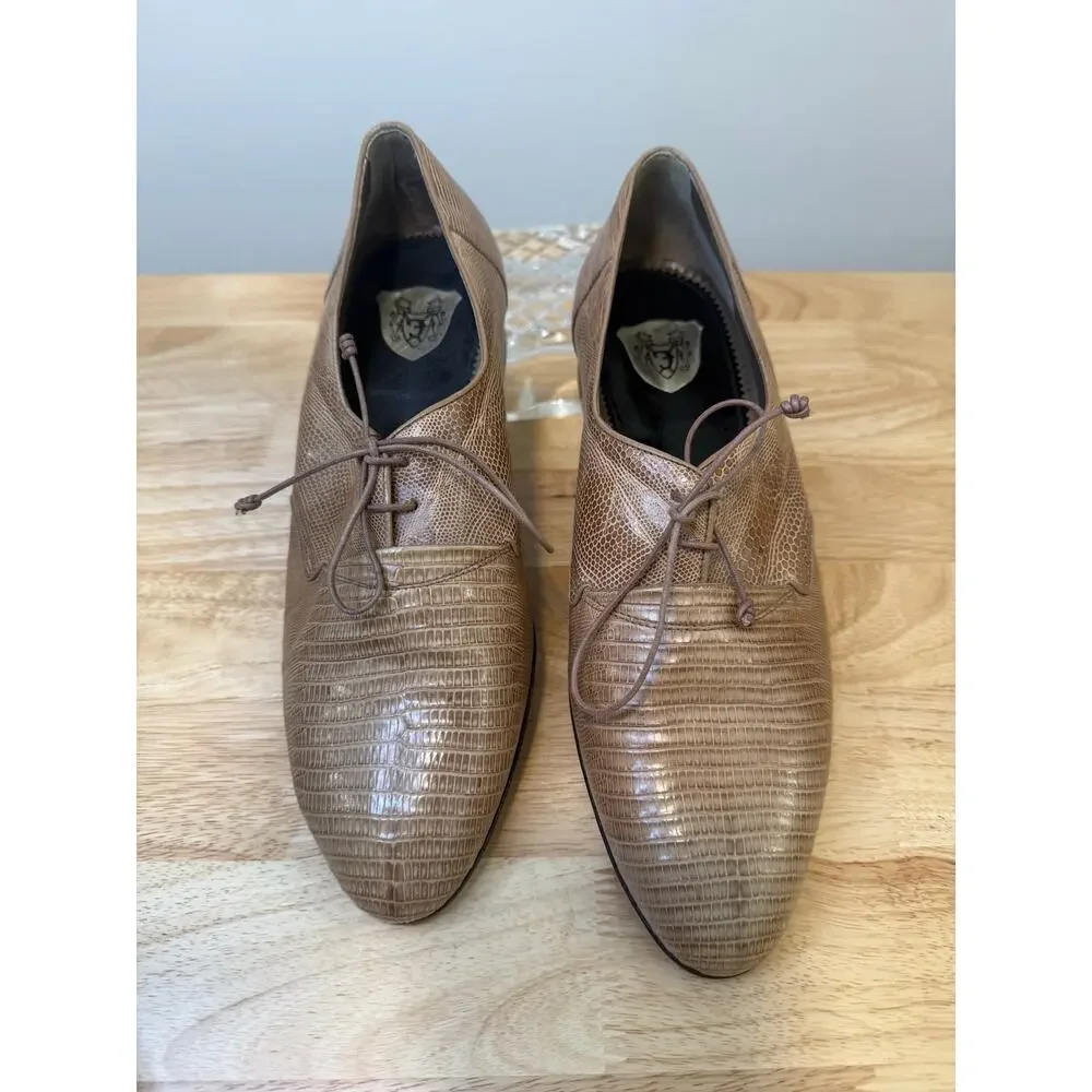 Vintage Joti Handcrafted in Italy Lizard Men's Dress Shoes Tan Size 8 JL